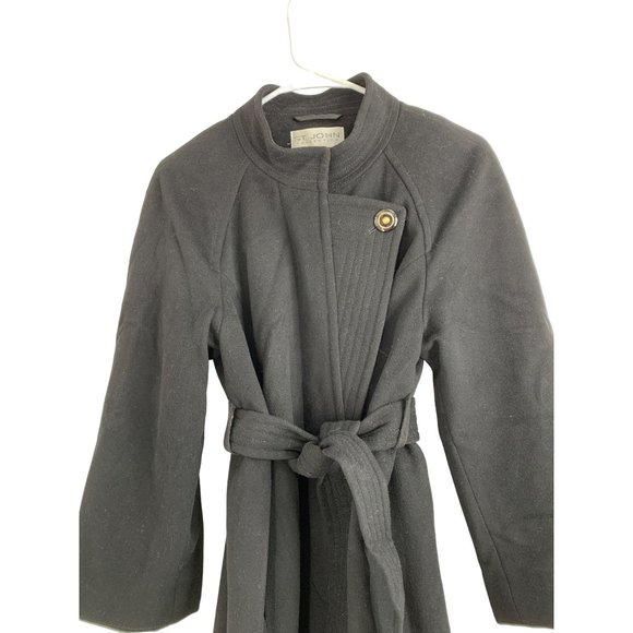 St John Collection Size 6 Black Over Coat Wool Cashmere 6711 Women GUC Belt - Picture 3 of 15
